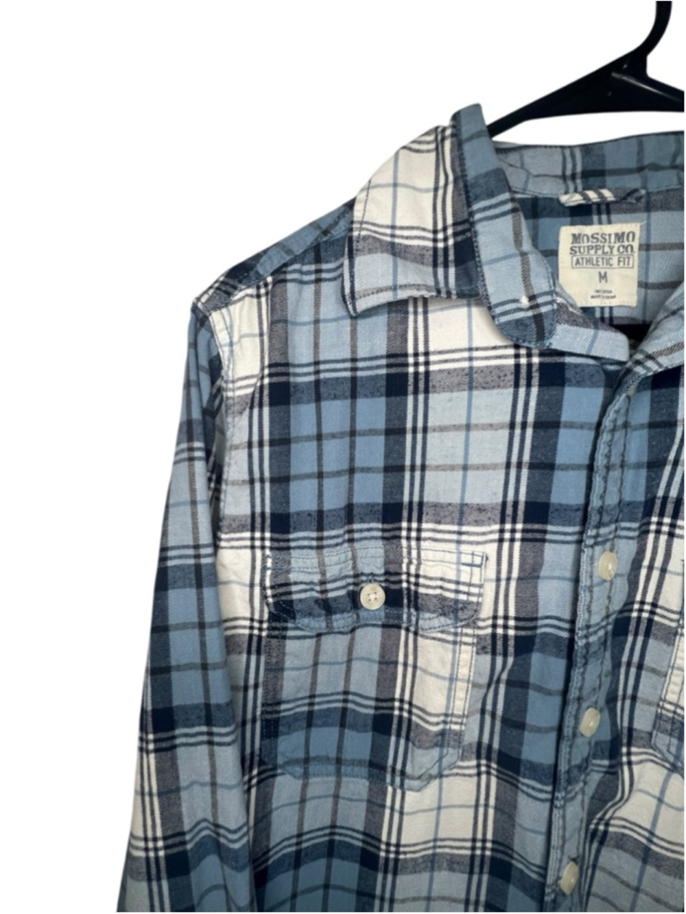 Mossimo Supply Co. Blue And White Athletic Fit Plaid Long Sleeve Flannel Shirt - Picture 2 of 4